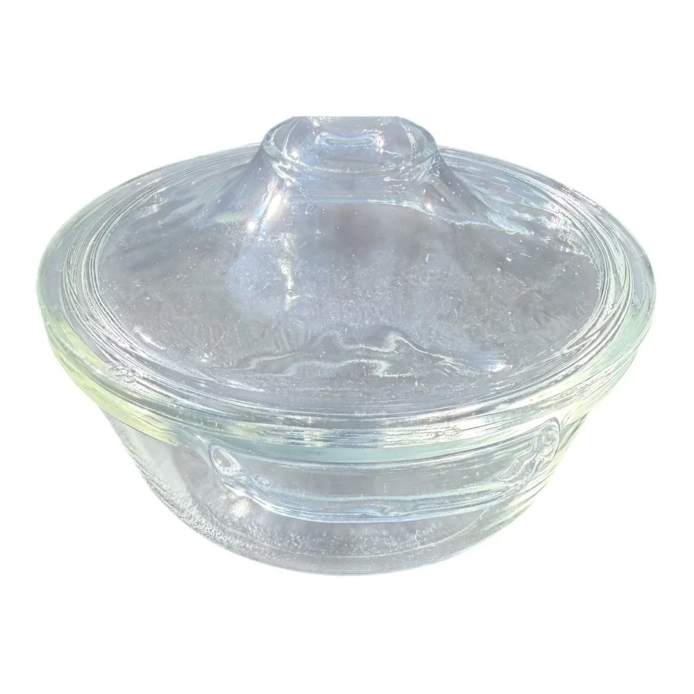 Fire King Casserole Dish 1 PT Clear Glass Round Lidded 405 USA VTG Kitchenware